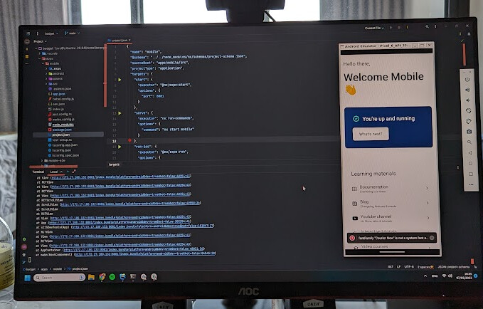 Console is connecting WSL. The emulator screen is also run inside WSL but Windows handle GUI stuff and display it on Windows side seamlessly.